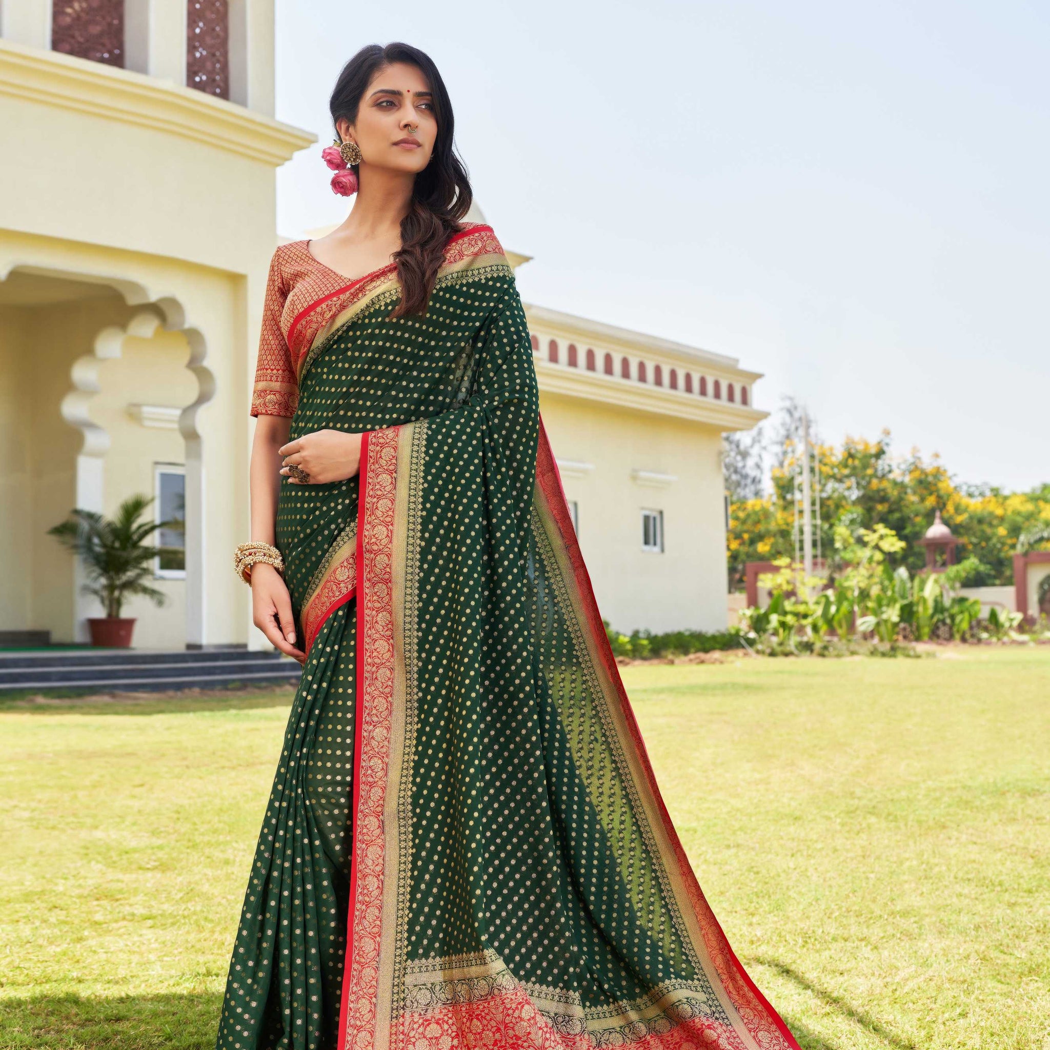 Green Pure Georgette Saree