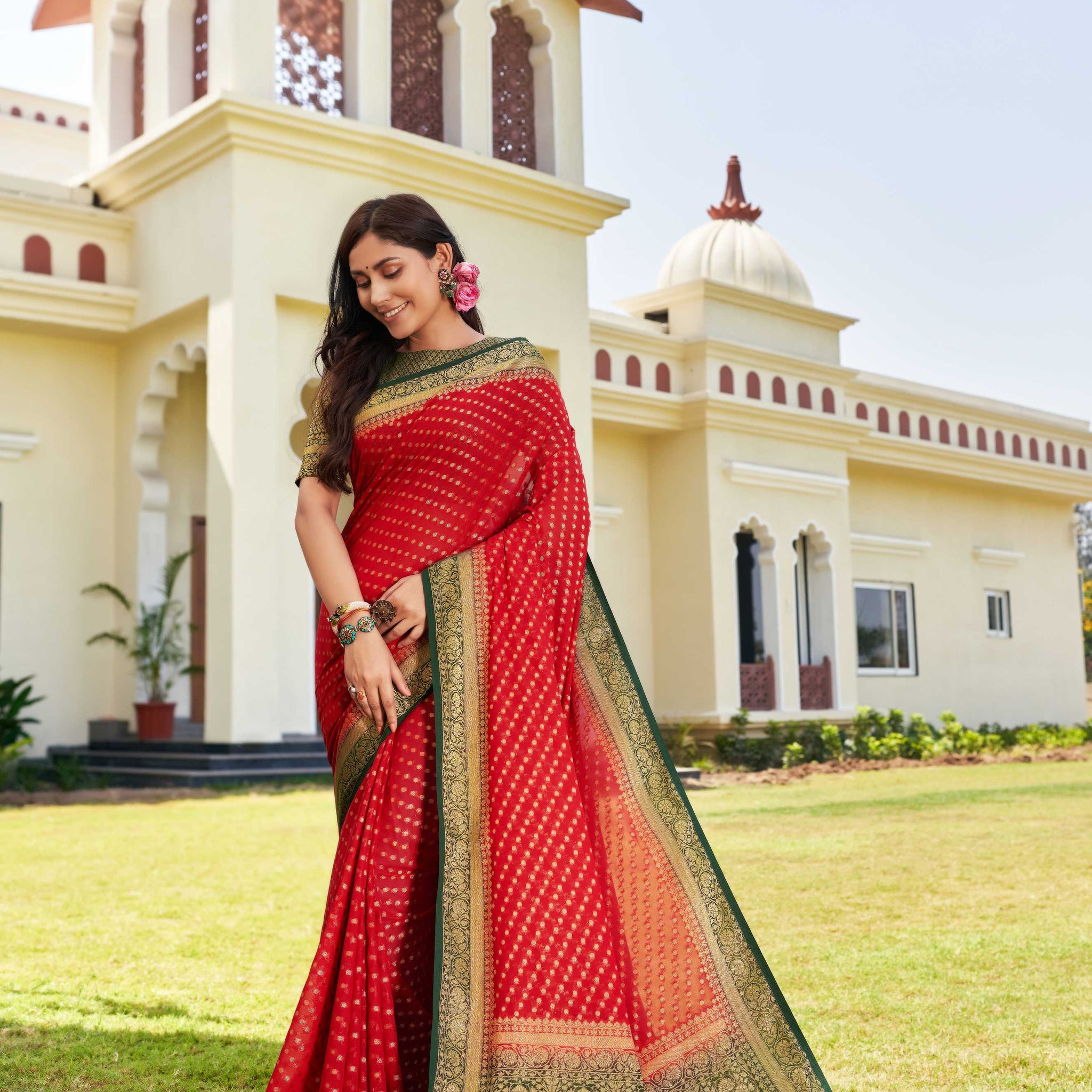 Red Pure Georgette Saree