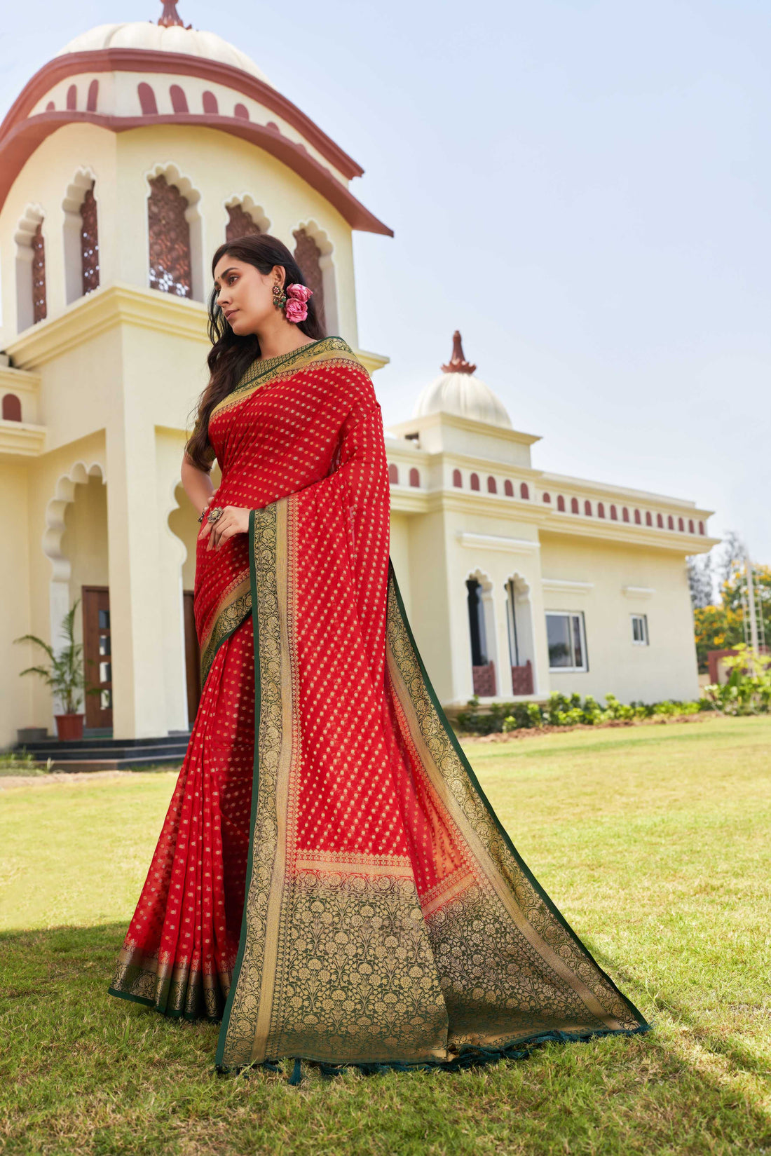 Red Pure Georgette Saree