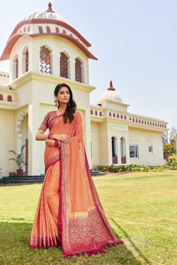 Peach Pure Georgette Saree