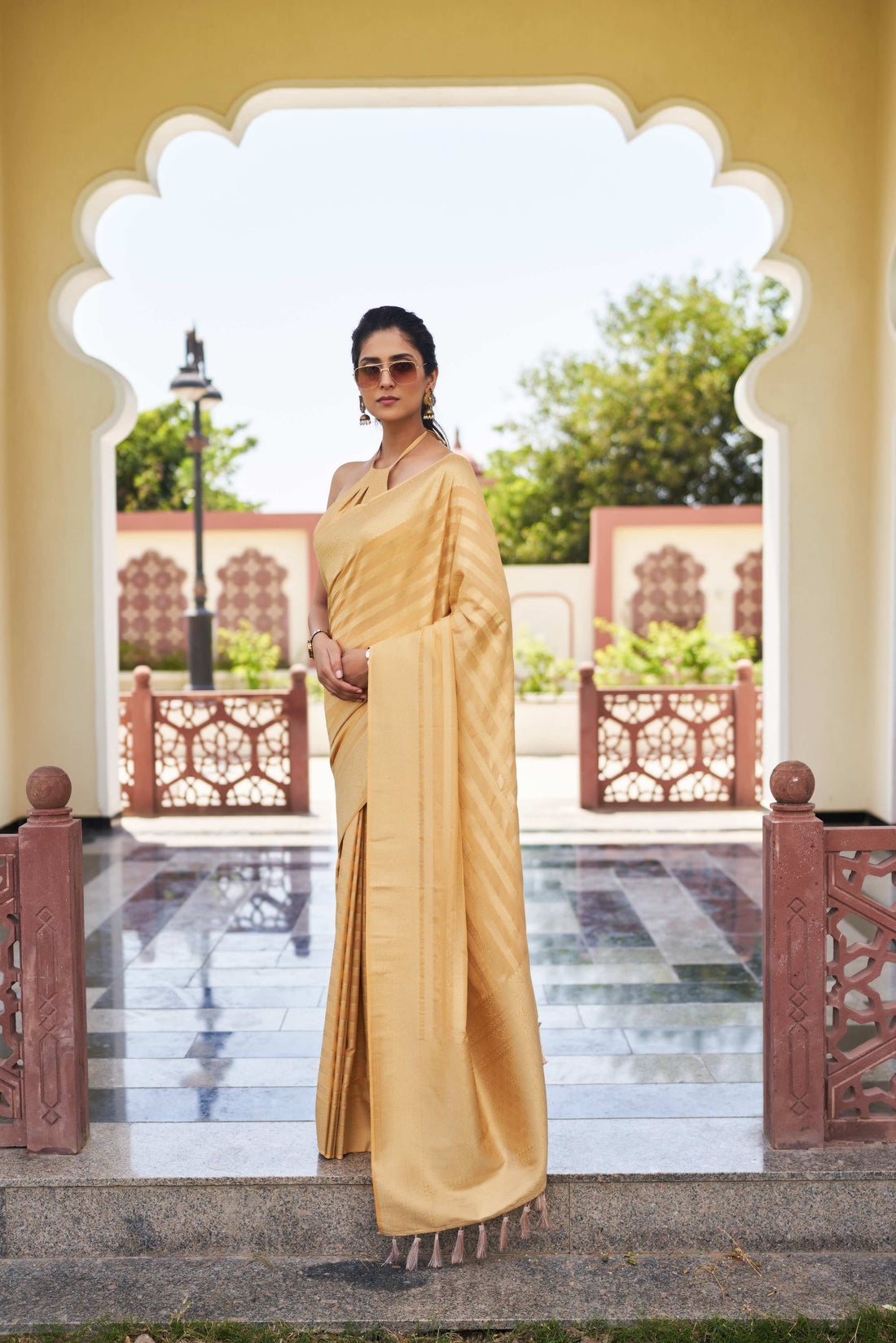 Beige Pure Georgette Saree