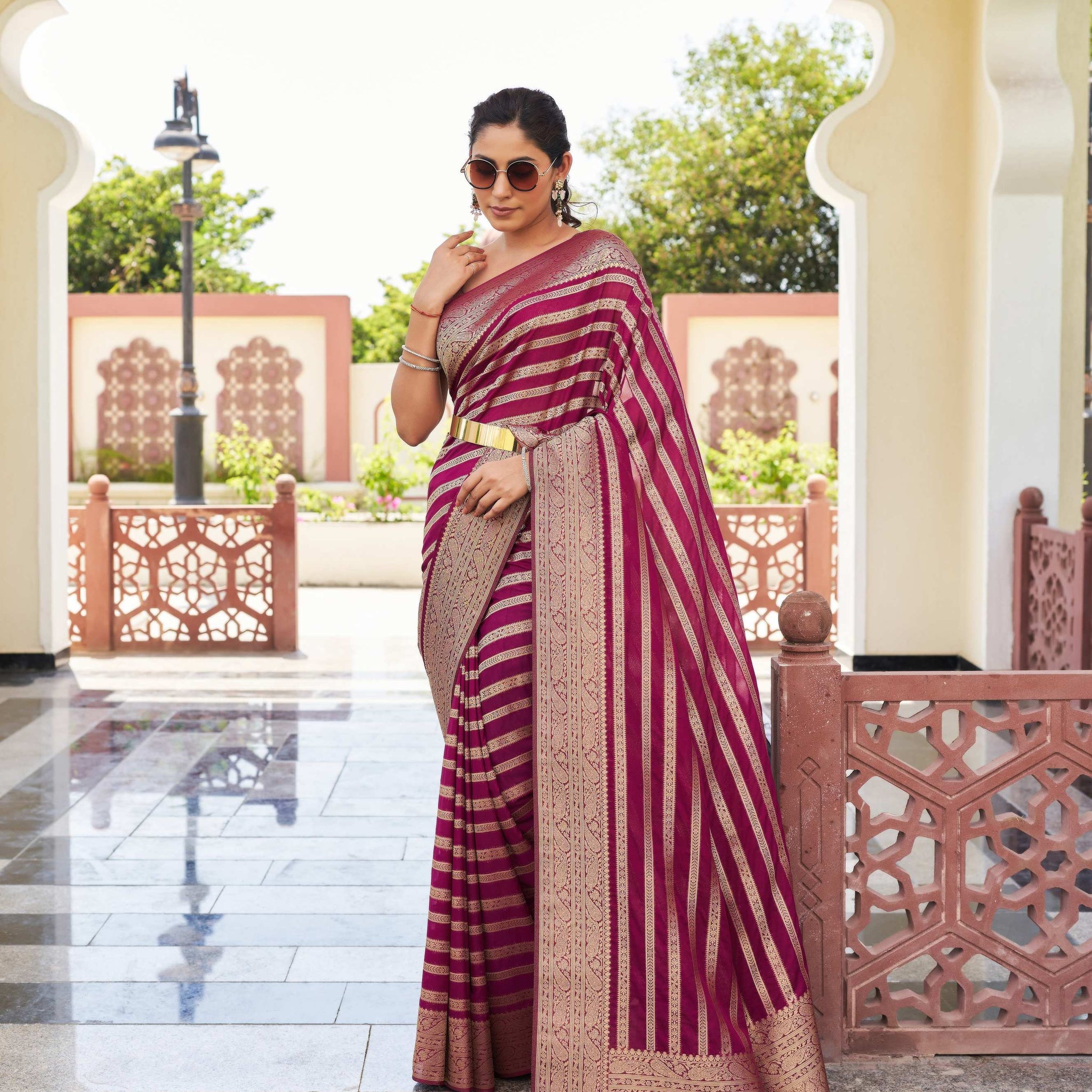 Wine Pure Georgette Saree