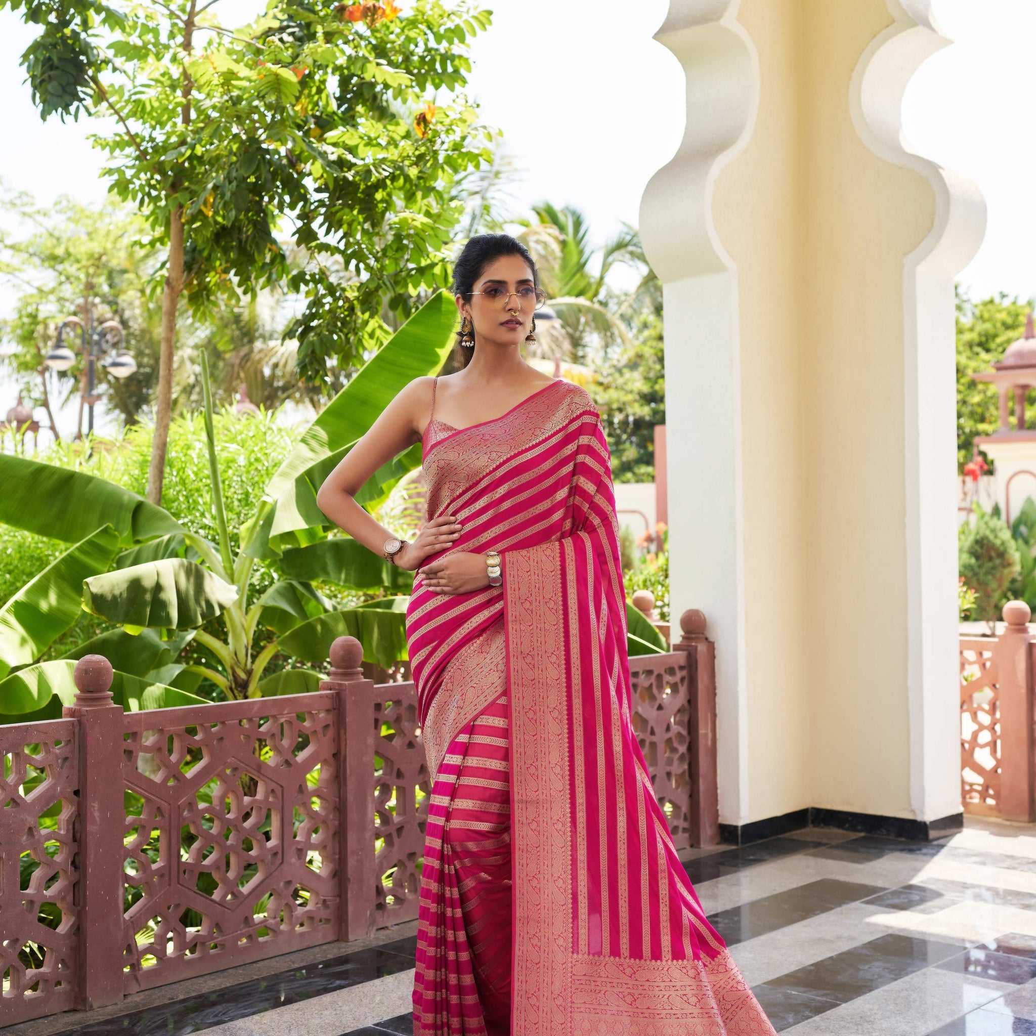 Pink Pure Georgette Saree