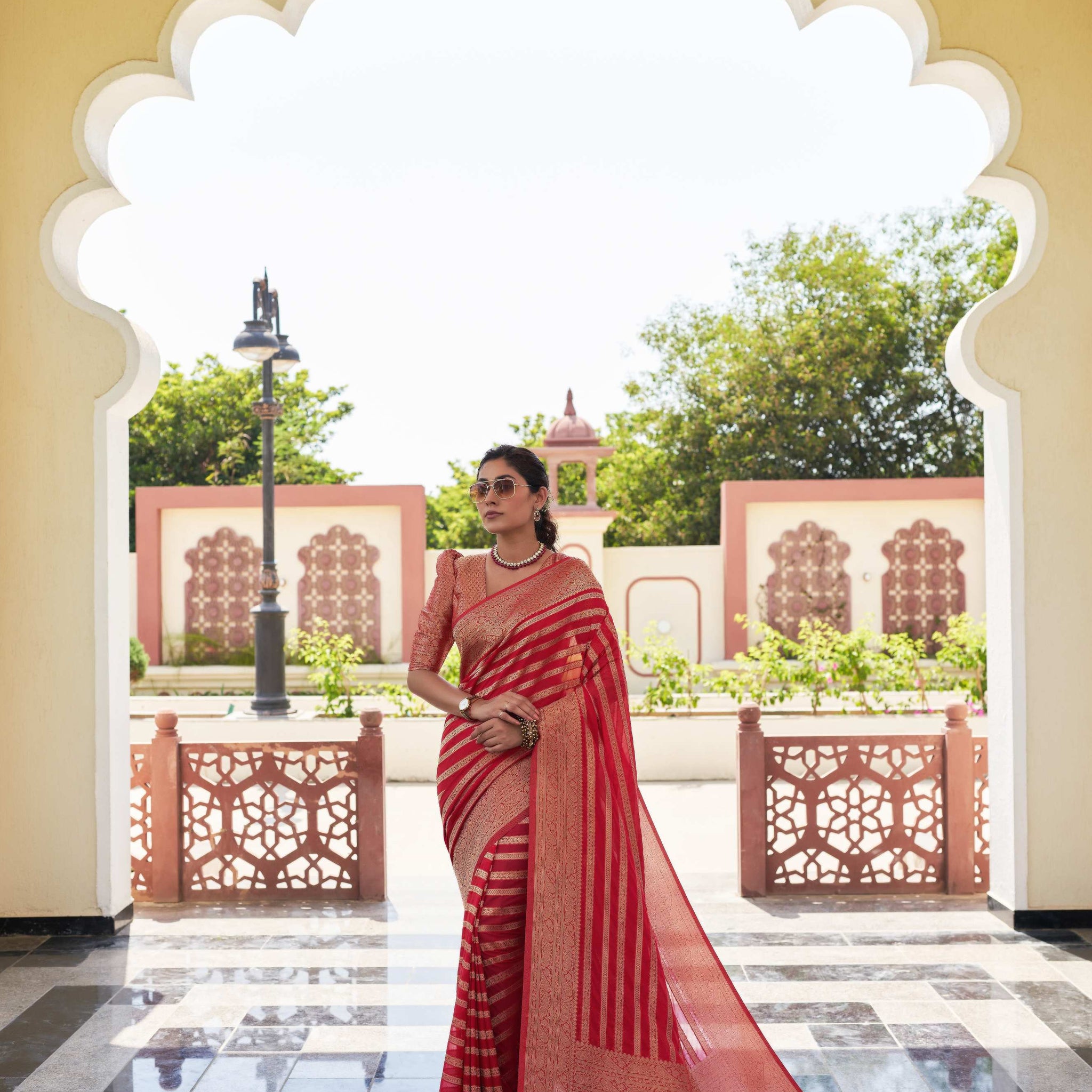 Red Pure Georgette Saree