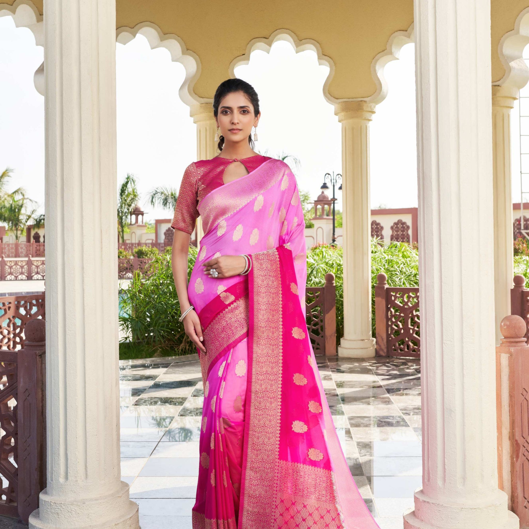 Pink Pure Georgette Saree