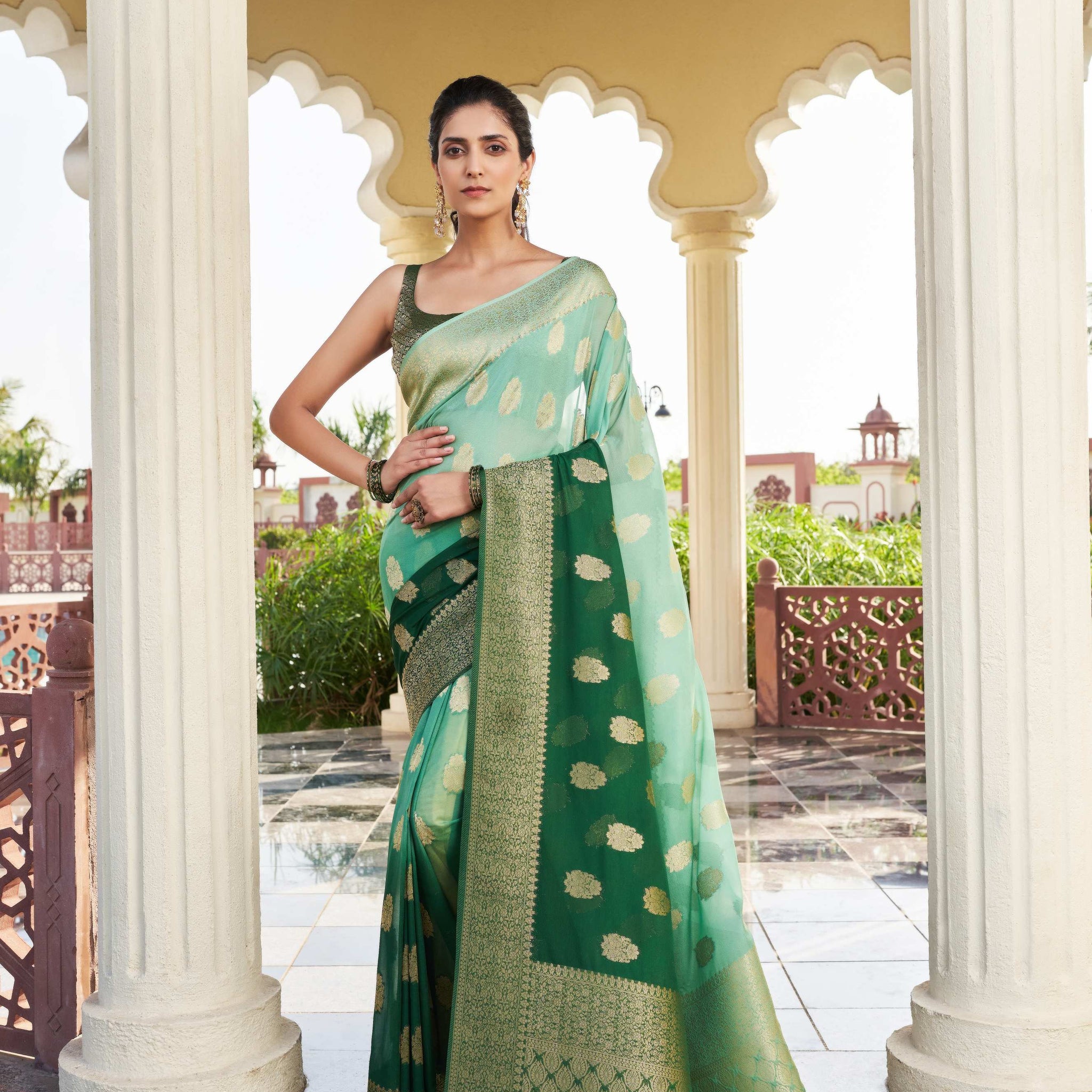 Green Pure Georgette Saree