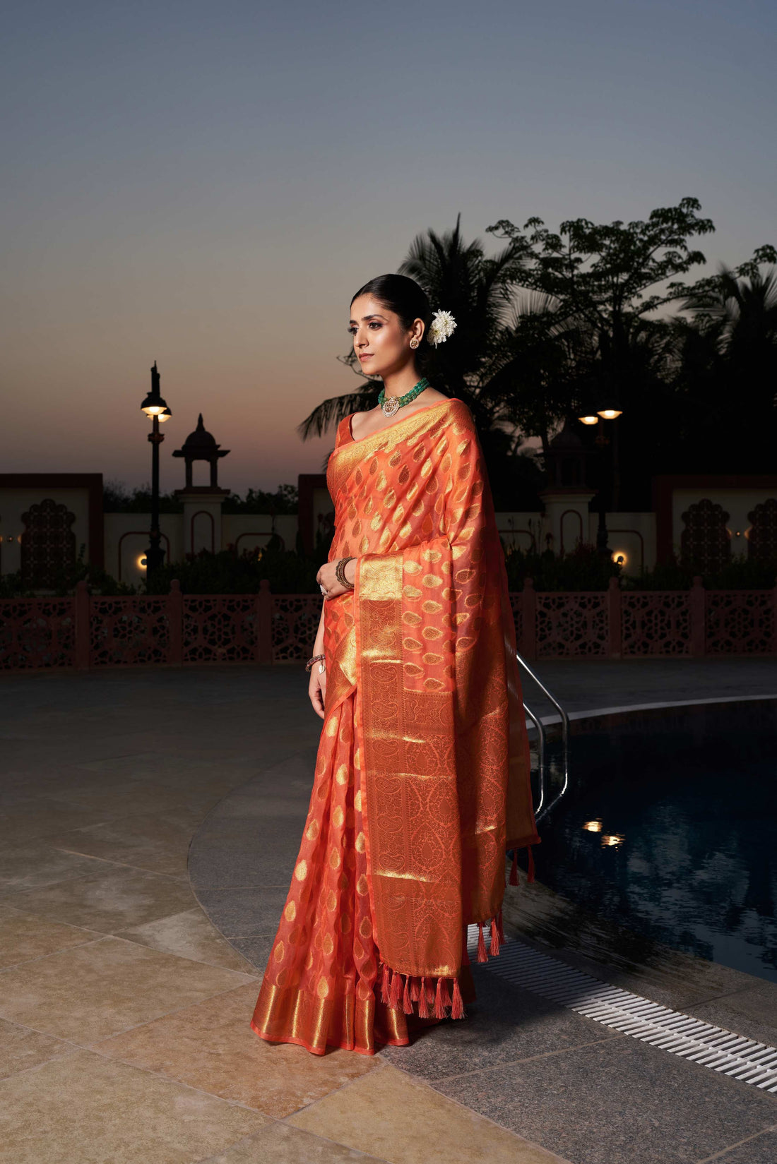 Peach Banarasi Organza Saree