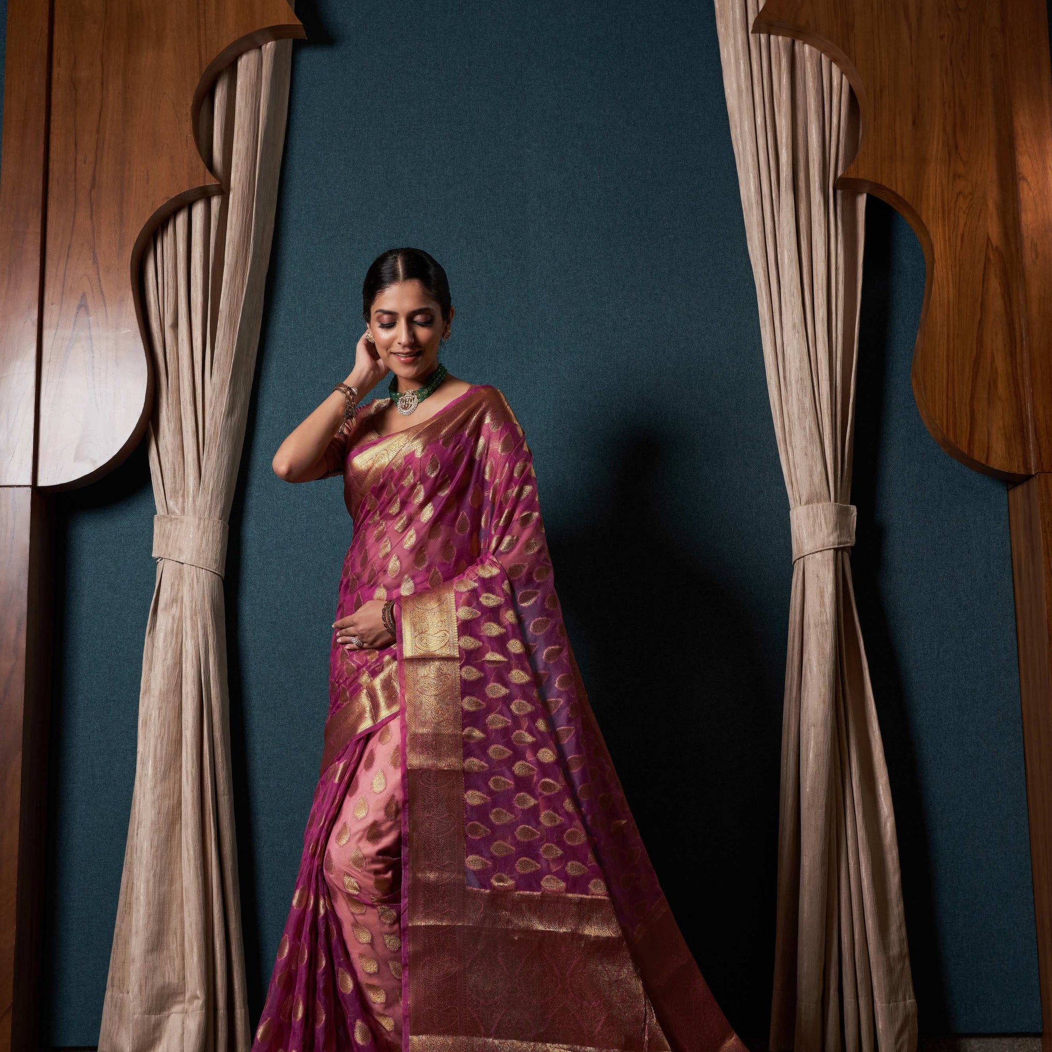 Purple Banarasi Organza Saree