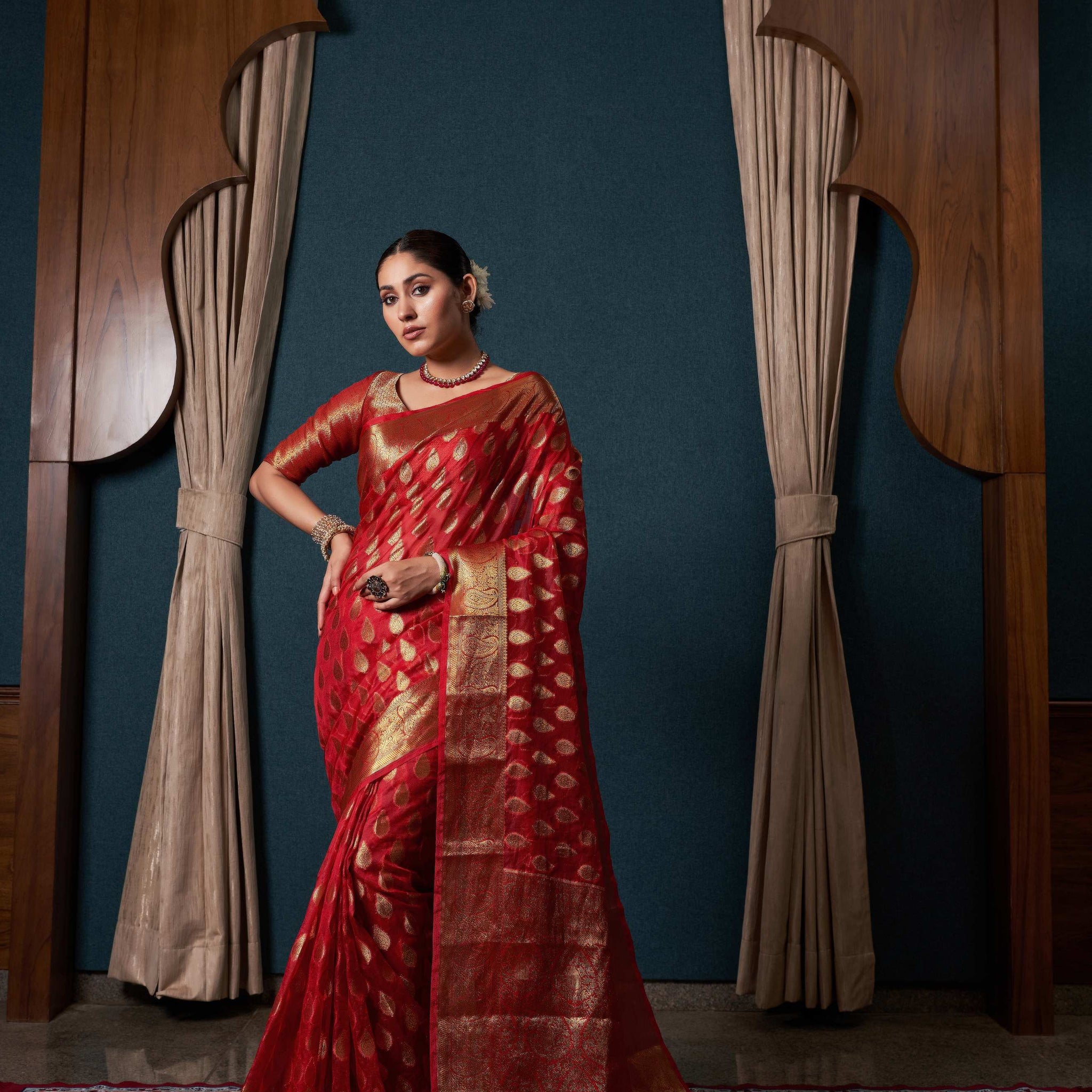 Red Banarasi Organza Saree