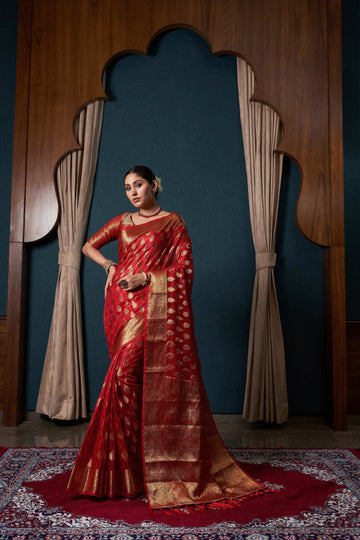 Red Banarasi Organza Saree