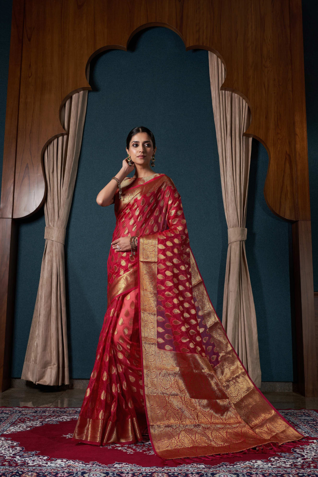 Red Banarasi Organza Saree