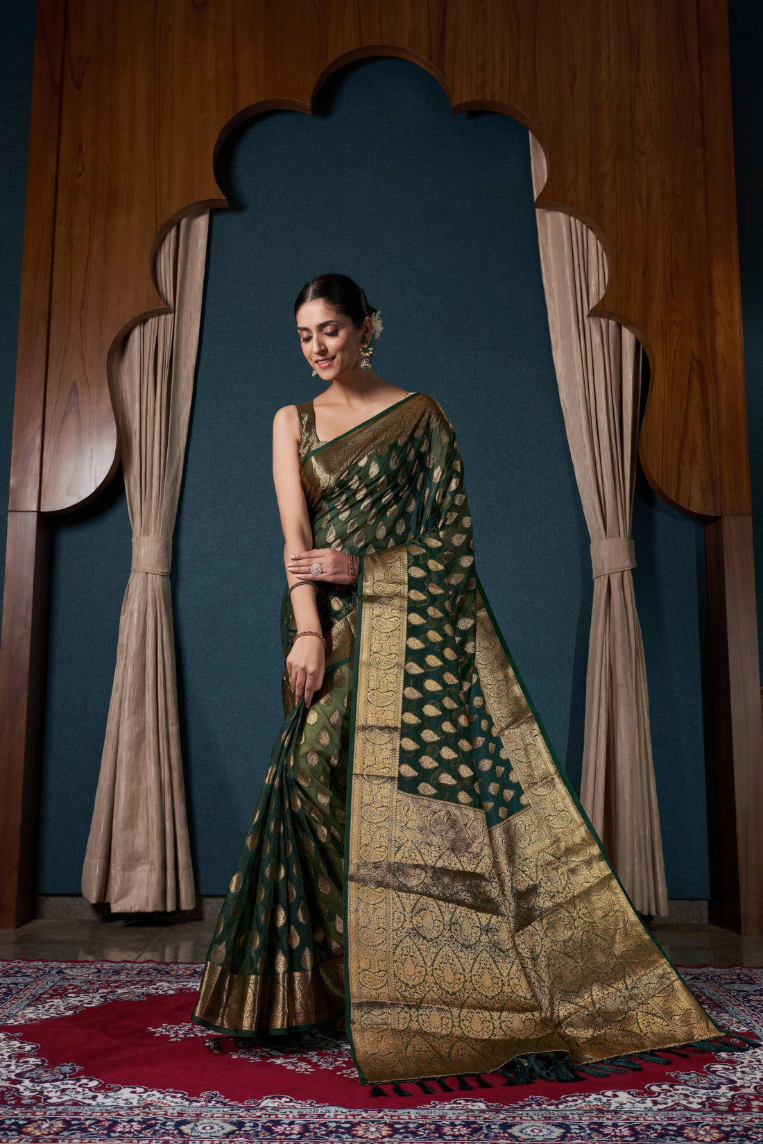 Green Banarasi Organza Saree