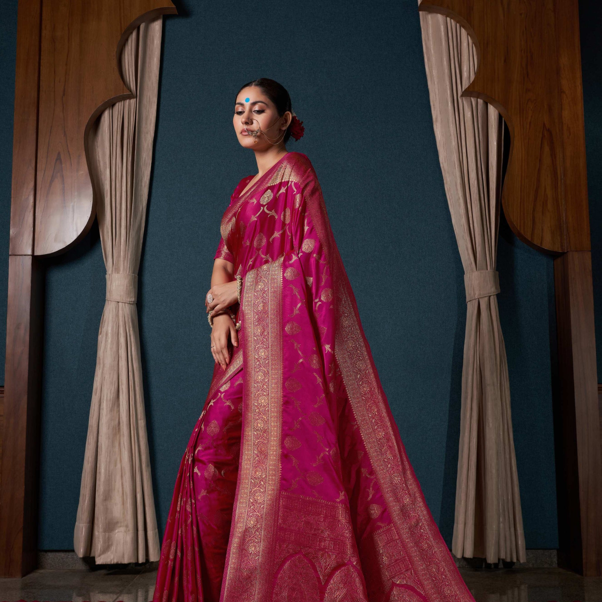 Pink Satin Silk Saree