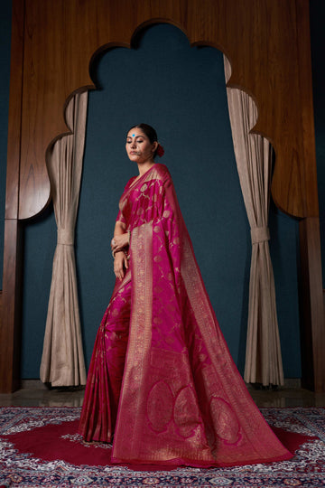 Pink Satin Silk Saree