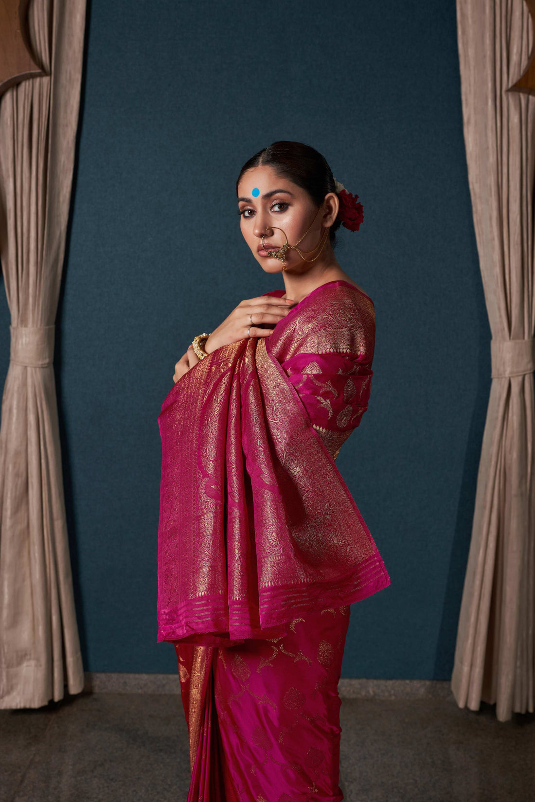 Pink Satin Silk Saree