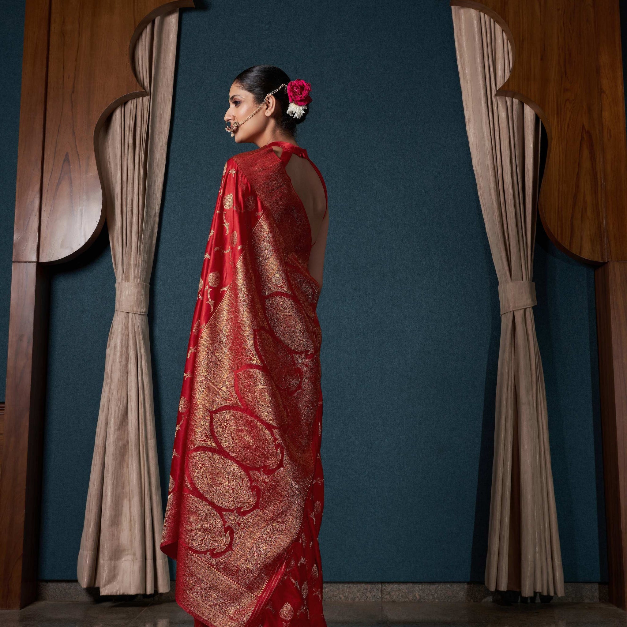 Red Satin Silk Saree