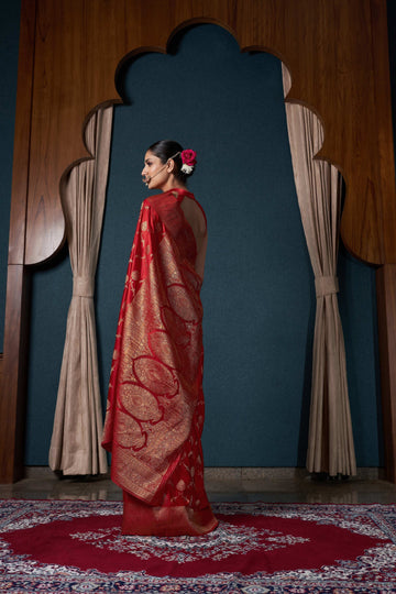 Red Satin Silk Saree