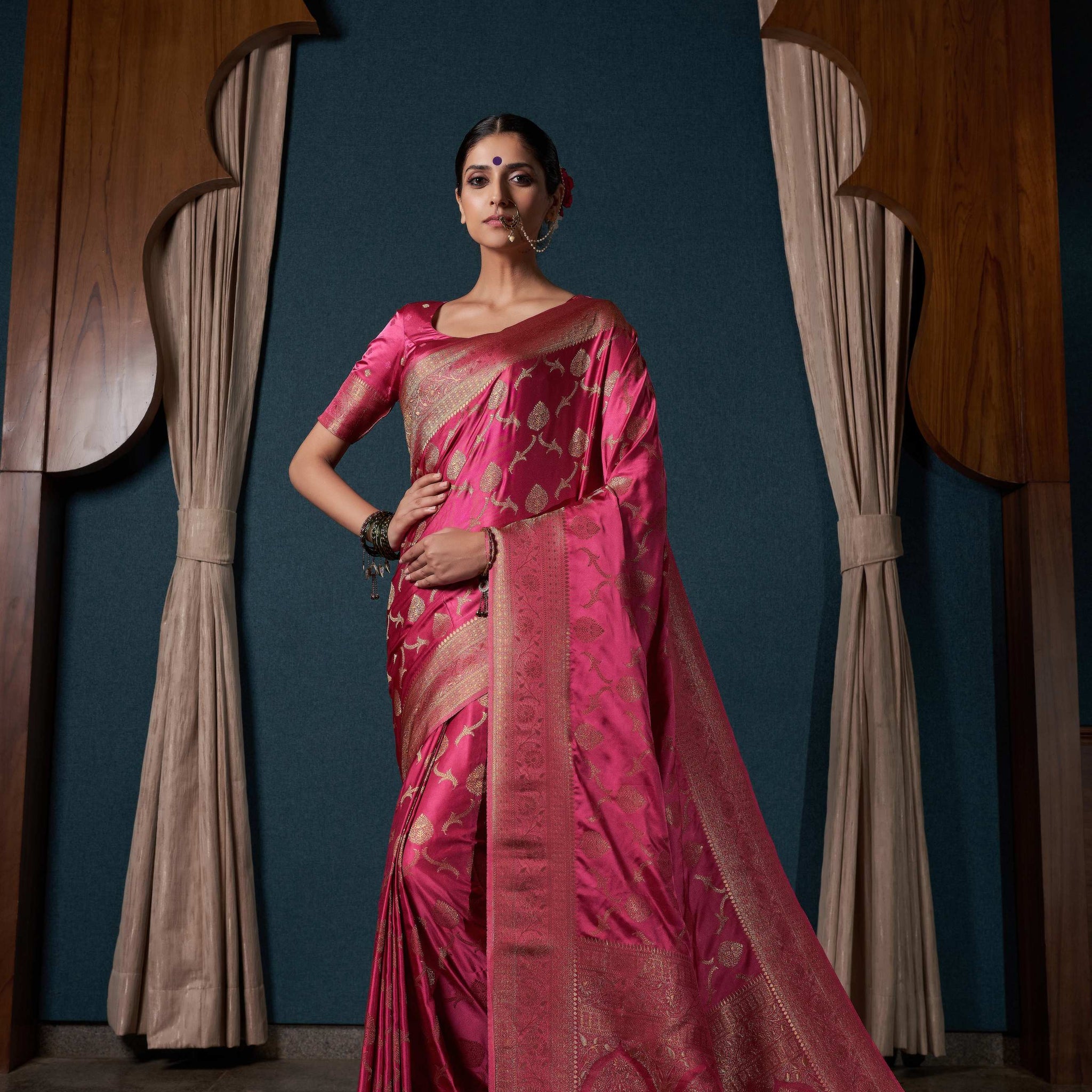 Pink Satin Silk Saree