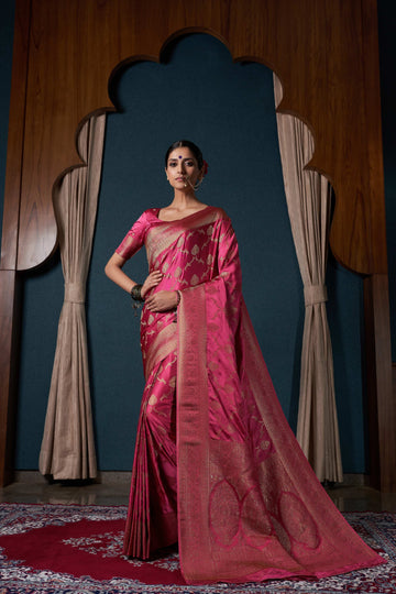 Pink Satin Silk Saree