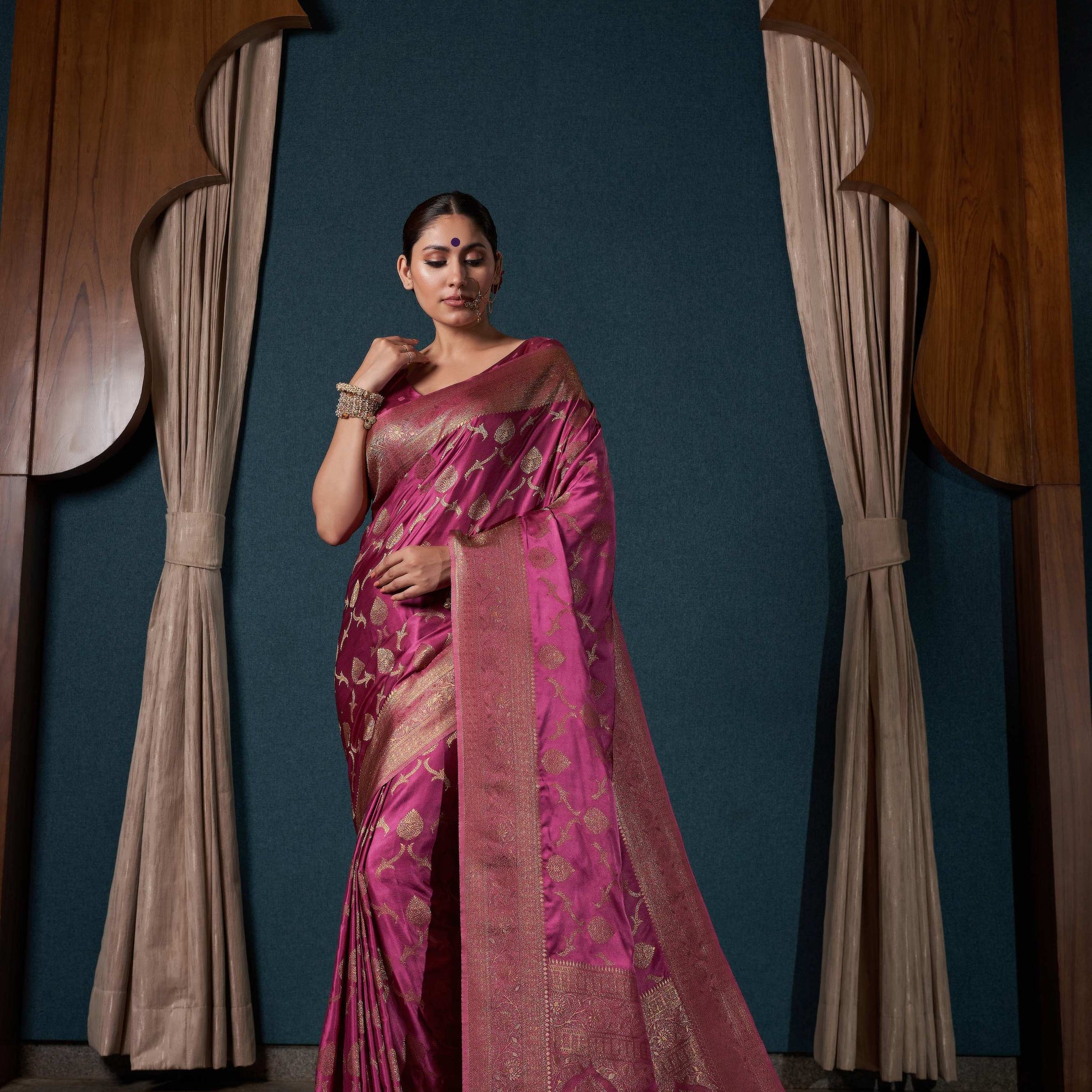 Pink Satin Silk Saree