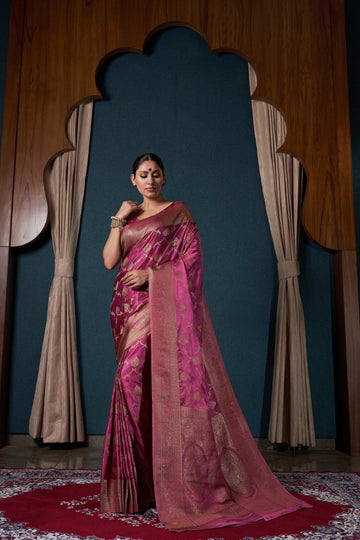 Pink Satin Silk Saree