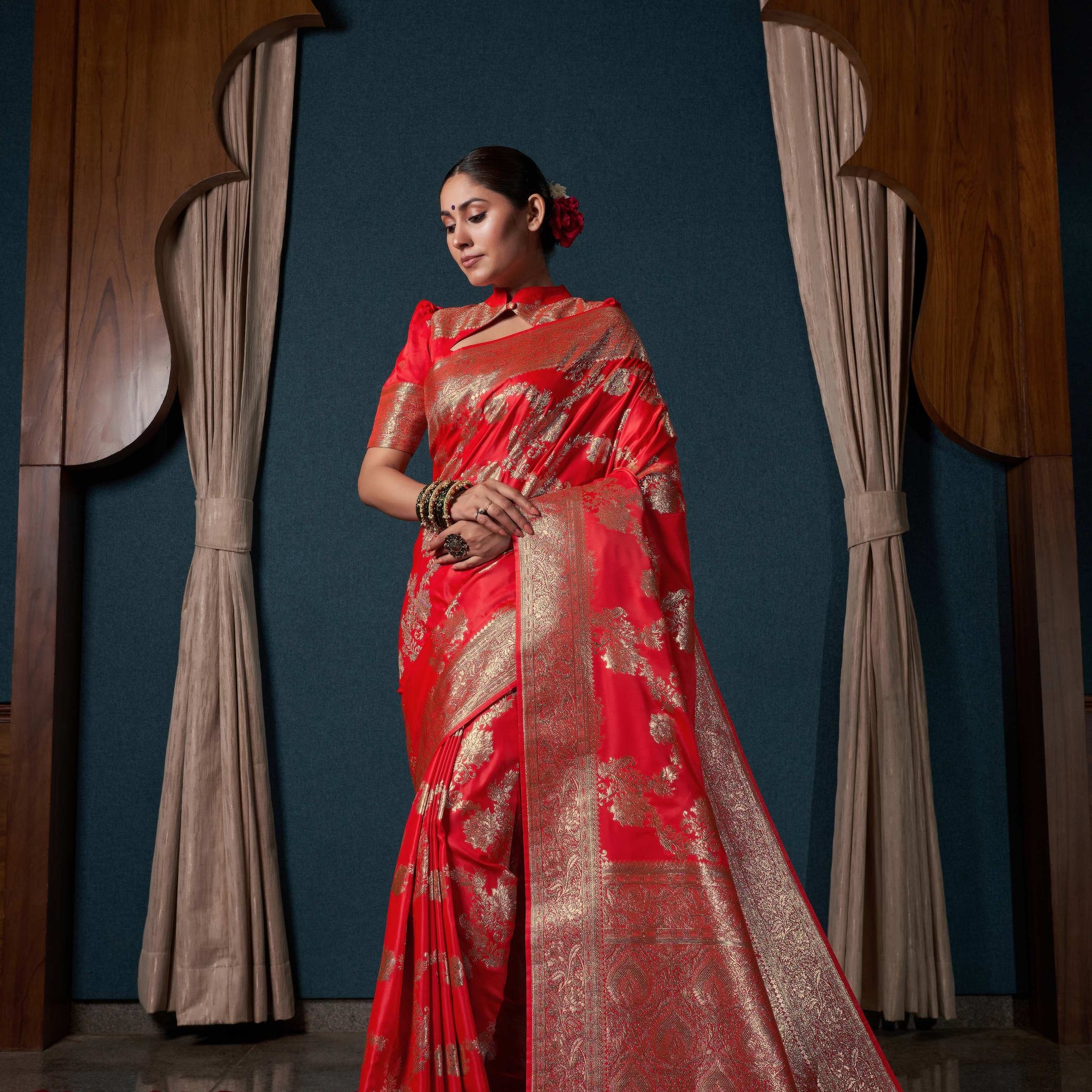 Red Satin Silk Saree