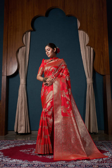 Red Satin Silk Saree