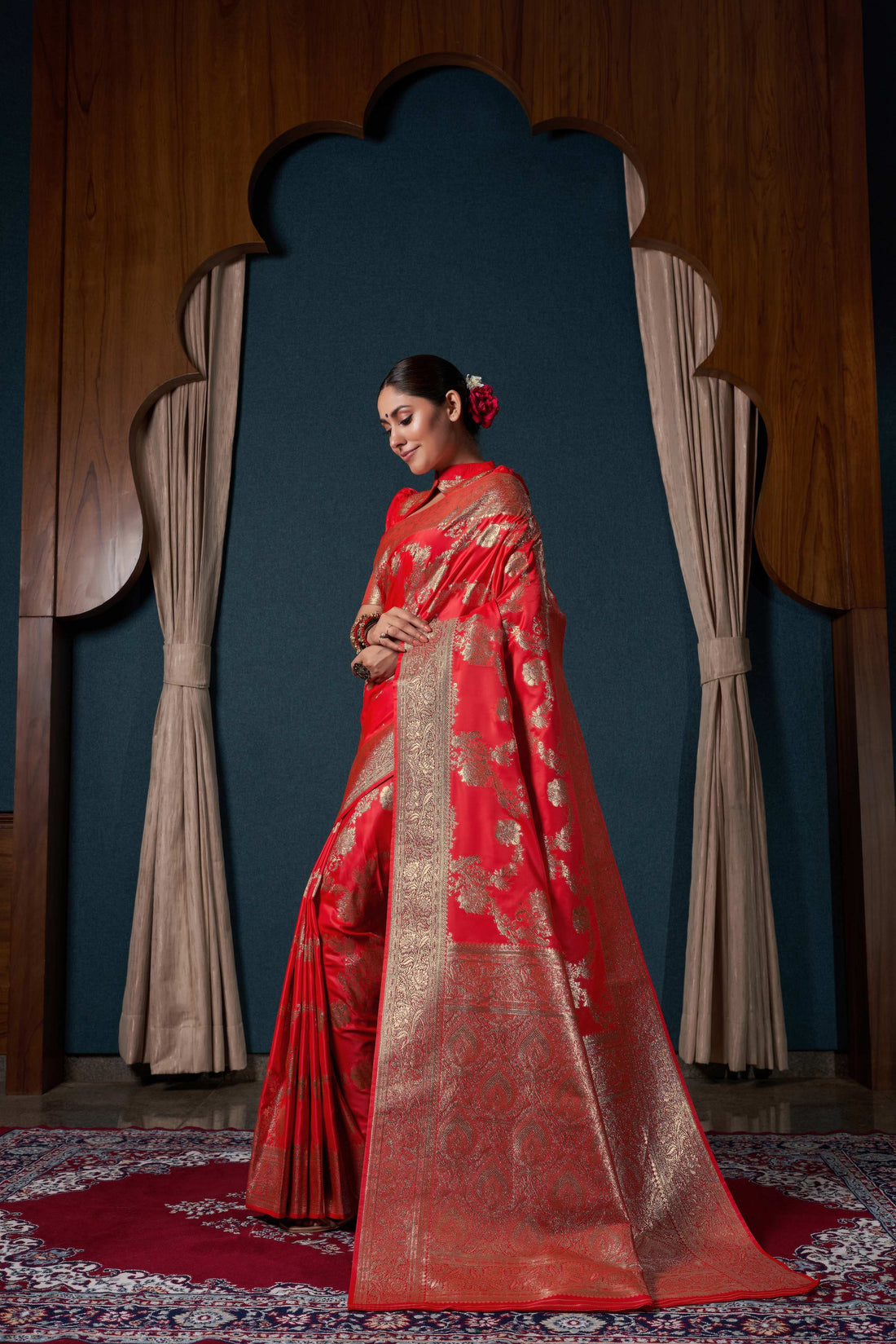 Red Satin Silk Saree