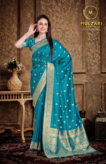 Mulzari Cyan Blue Silk Saree