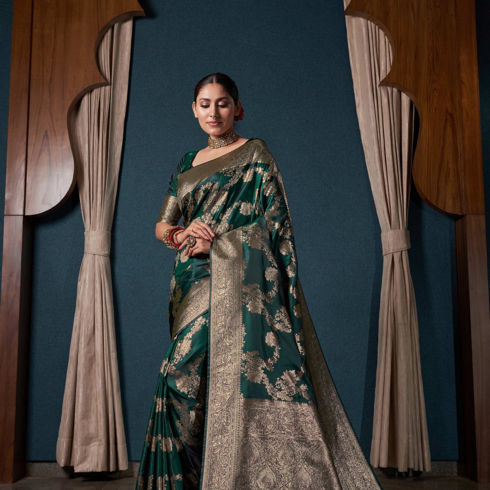 Green Satin Silk Saree