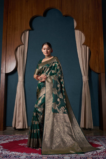 Green Satin Silk Saree