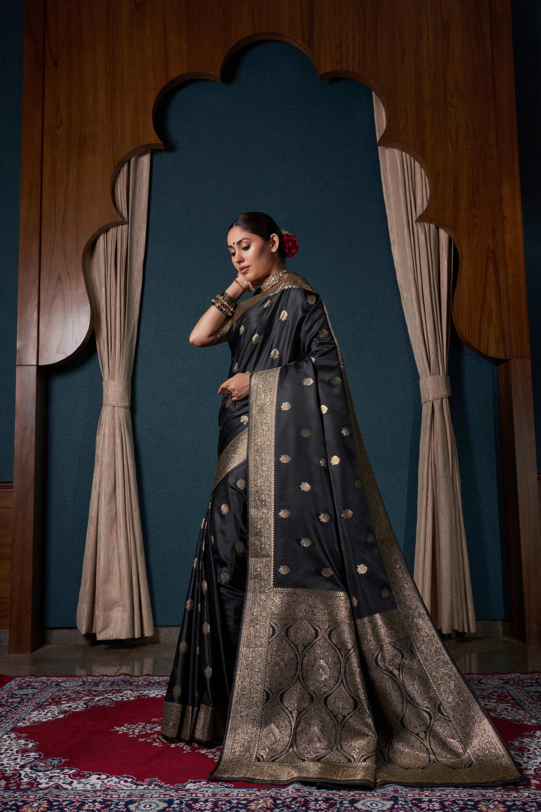 Black Satin Silk Saree