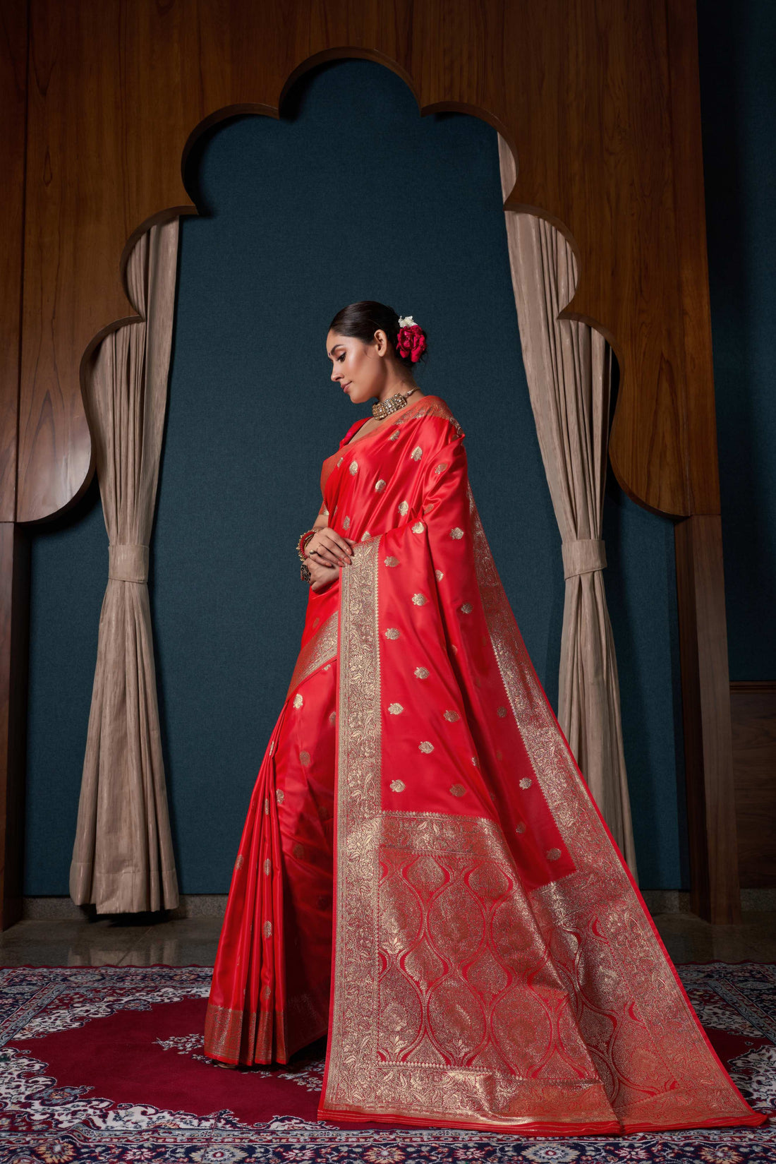 Red Satin Silk Saree