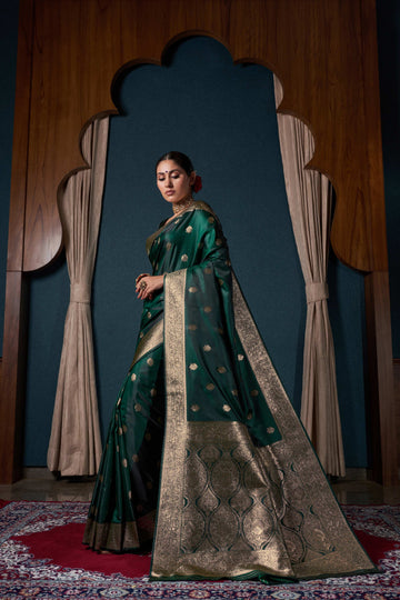 Green Satin Silk Saree