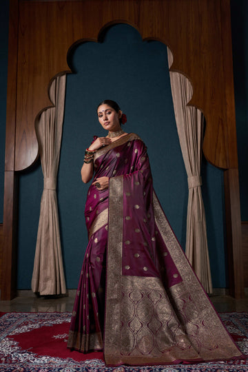 Wine Satin Silk Saree