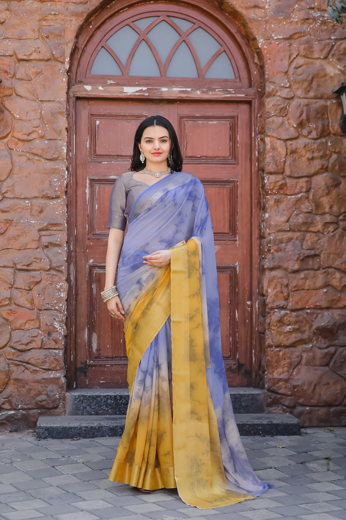 Lavender Pure Georgette Saree