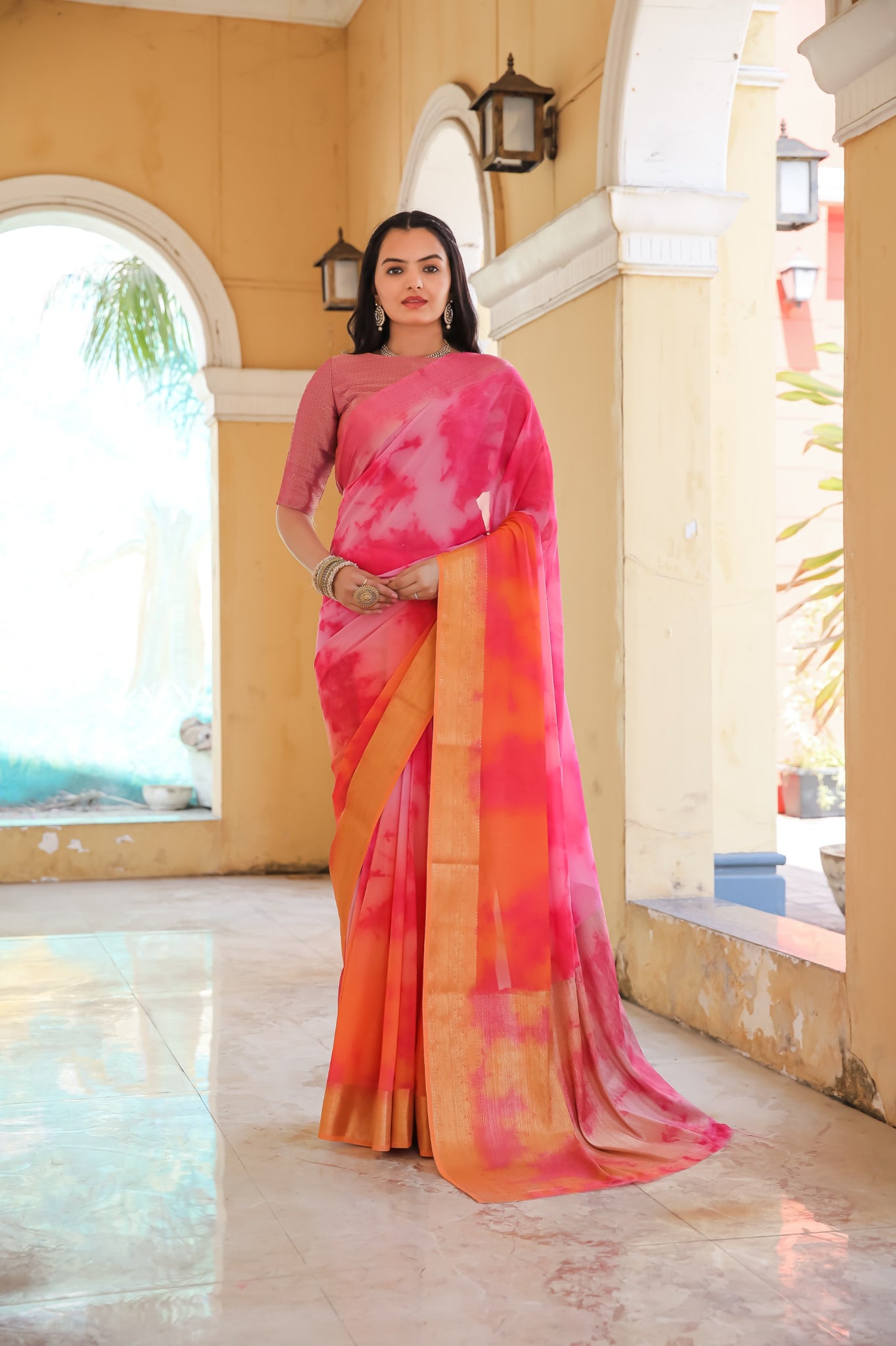 Pink Pure Georgette Saree