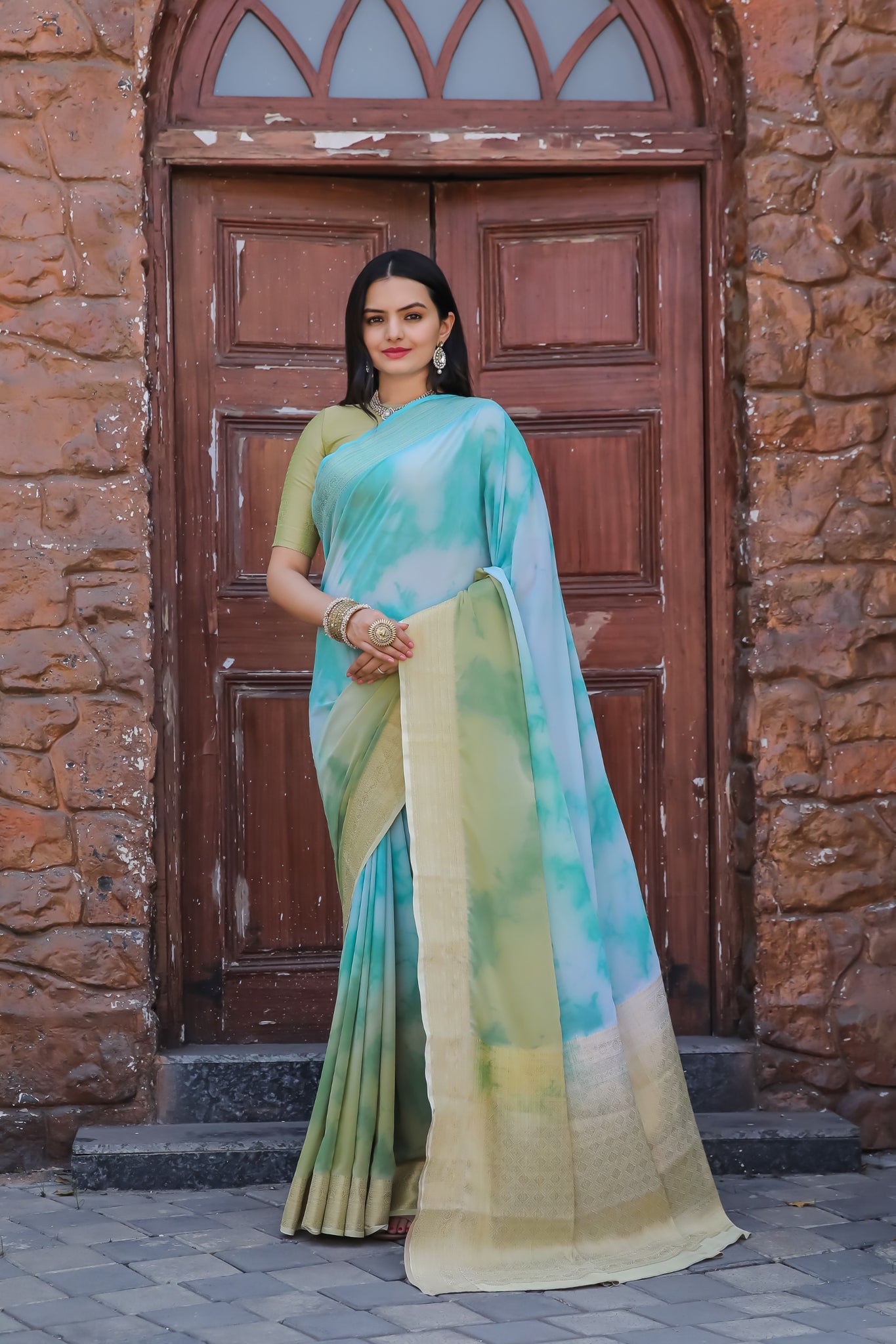 Light Blue Pure Georgette Saree