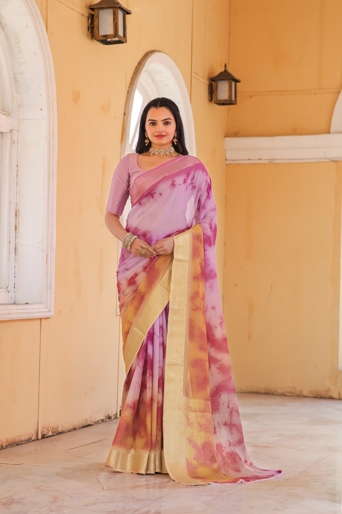 Purple Pure Georgette Saree