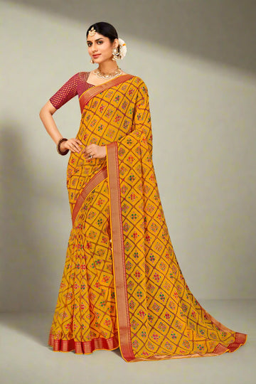 Laxmipati Yellow Chiffon Saree