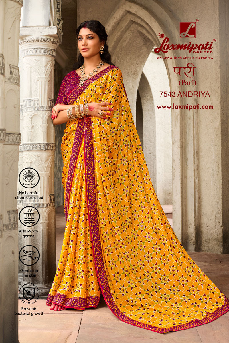 Laxmipati Chandni 7180-A Yellow Georgette Saree