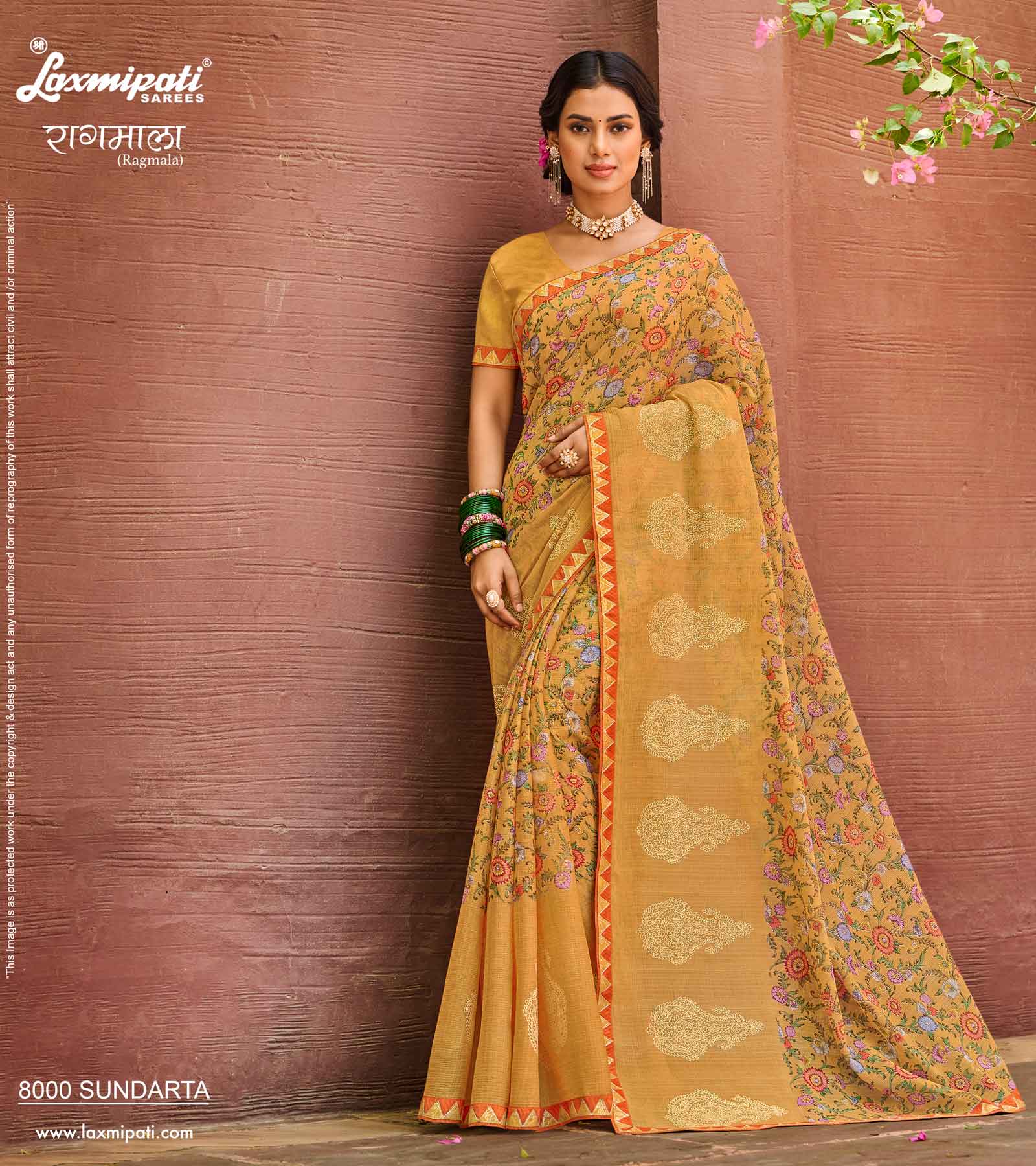 Laxmipati Yellow Chiffon Saree