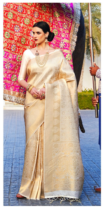 Raj Laxmi Off White Pure Handloom Weaving Silk Saree