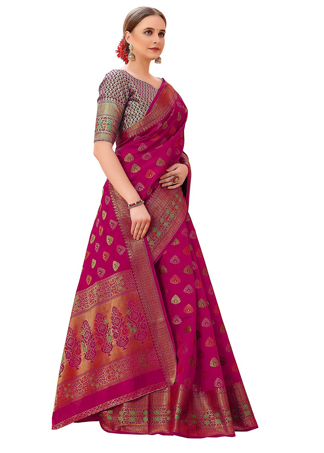 Magenta Pink Organza Saree