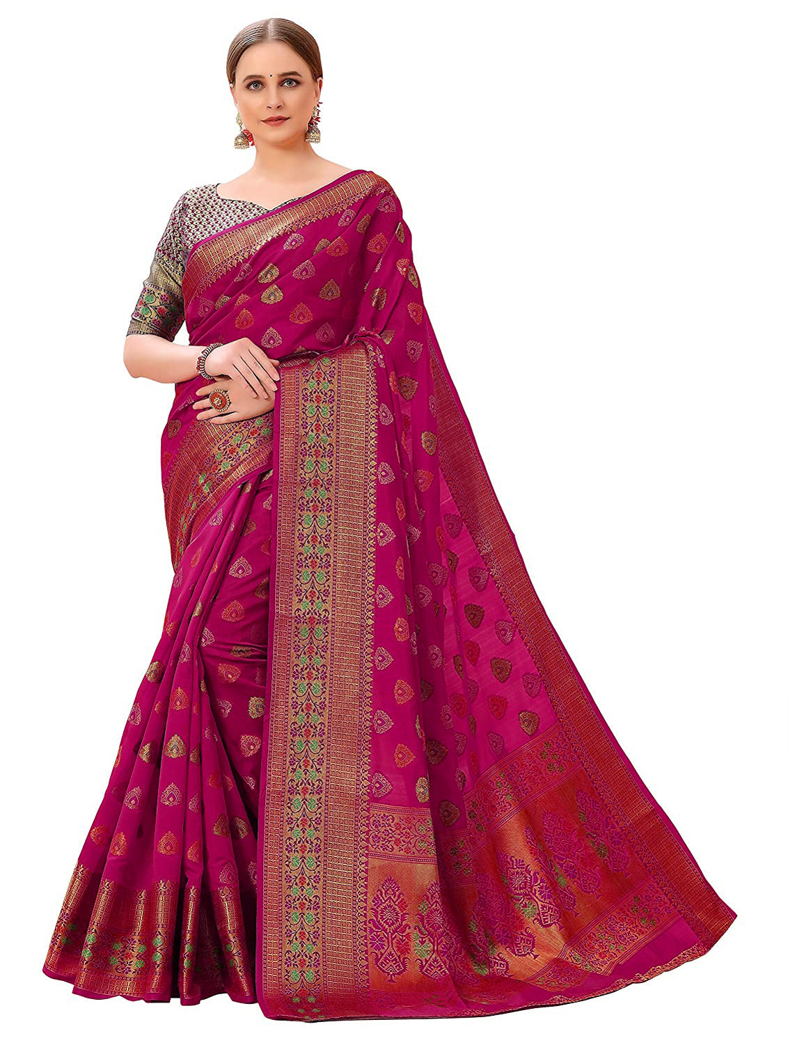 Magenta Pink Organza Saree