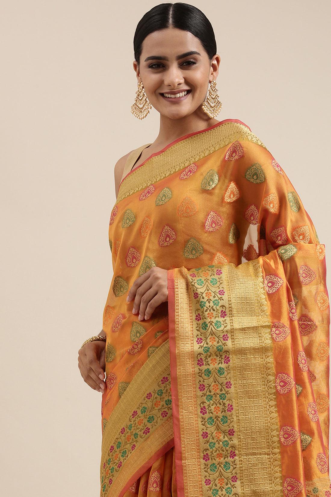 Ishika Fab Mustered Yellow Organza Saree