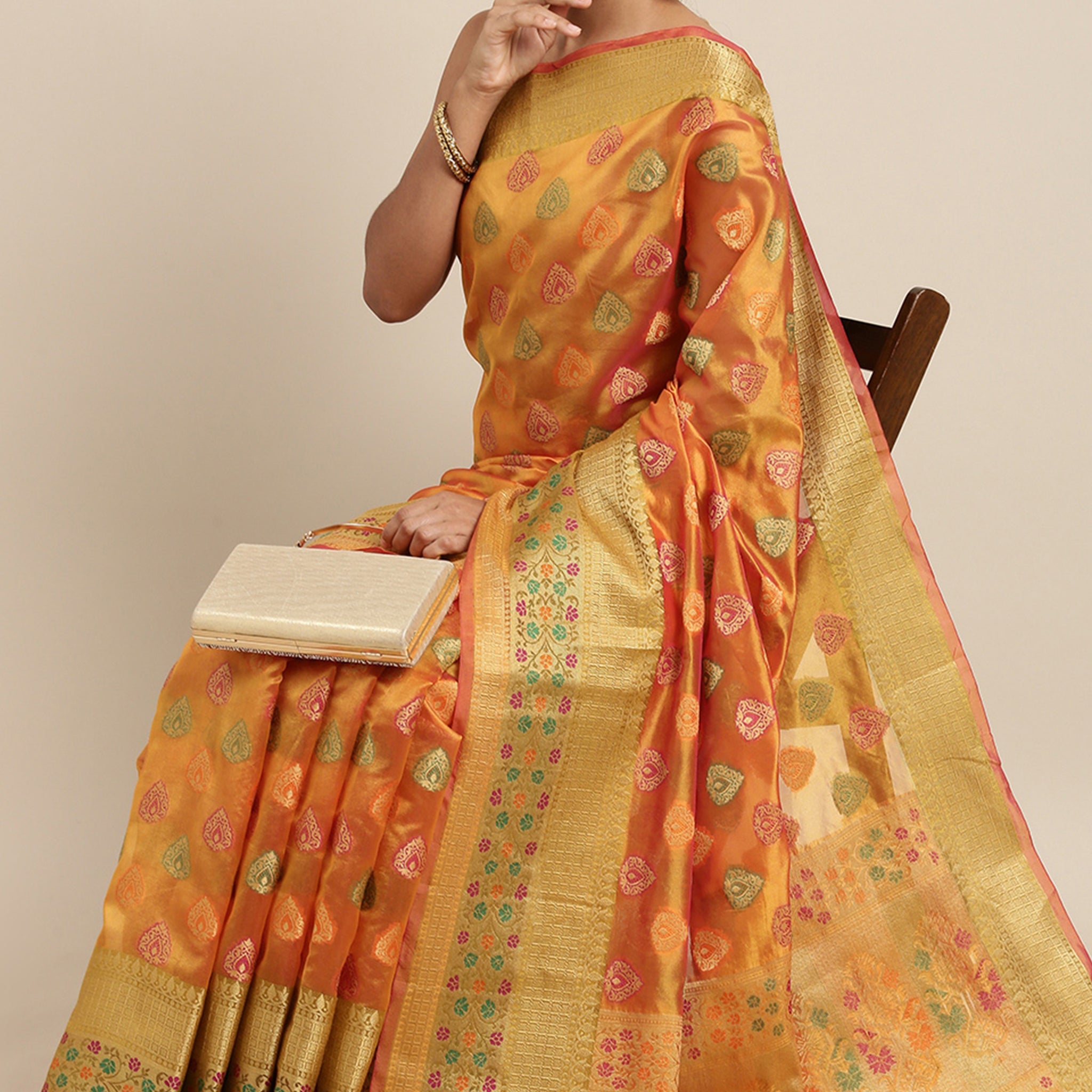 Mustard Yellow Organza Saree