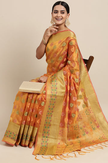 Mustard Yellow Organza Saree