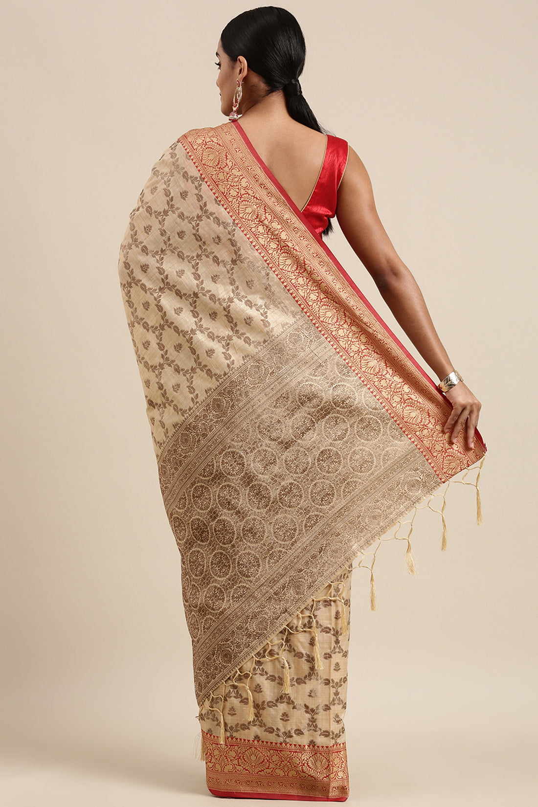 Beige Banarasi Kathan Silk Saree