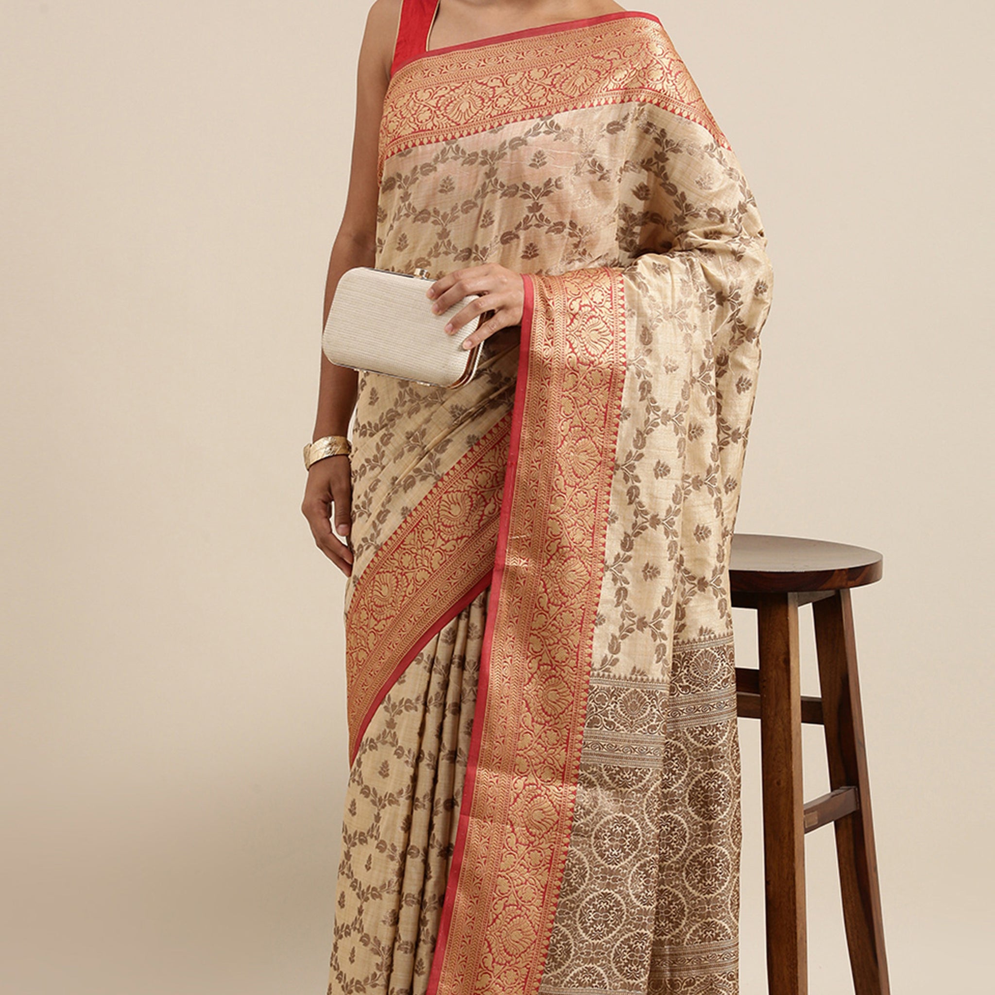 Beige Banarasi Kathan Silk Saree